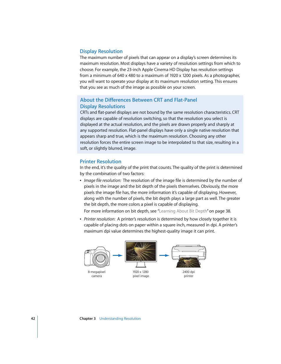 Display resolution, Printer resolution | Apple Aperture Digital Photography Fundamentals User Manual | Page 42 / 47