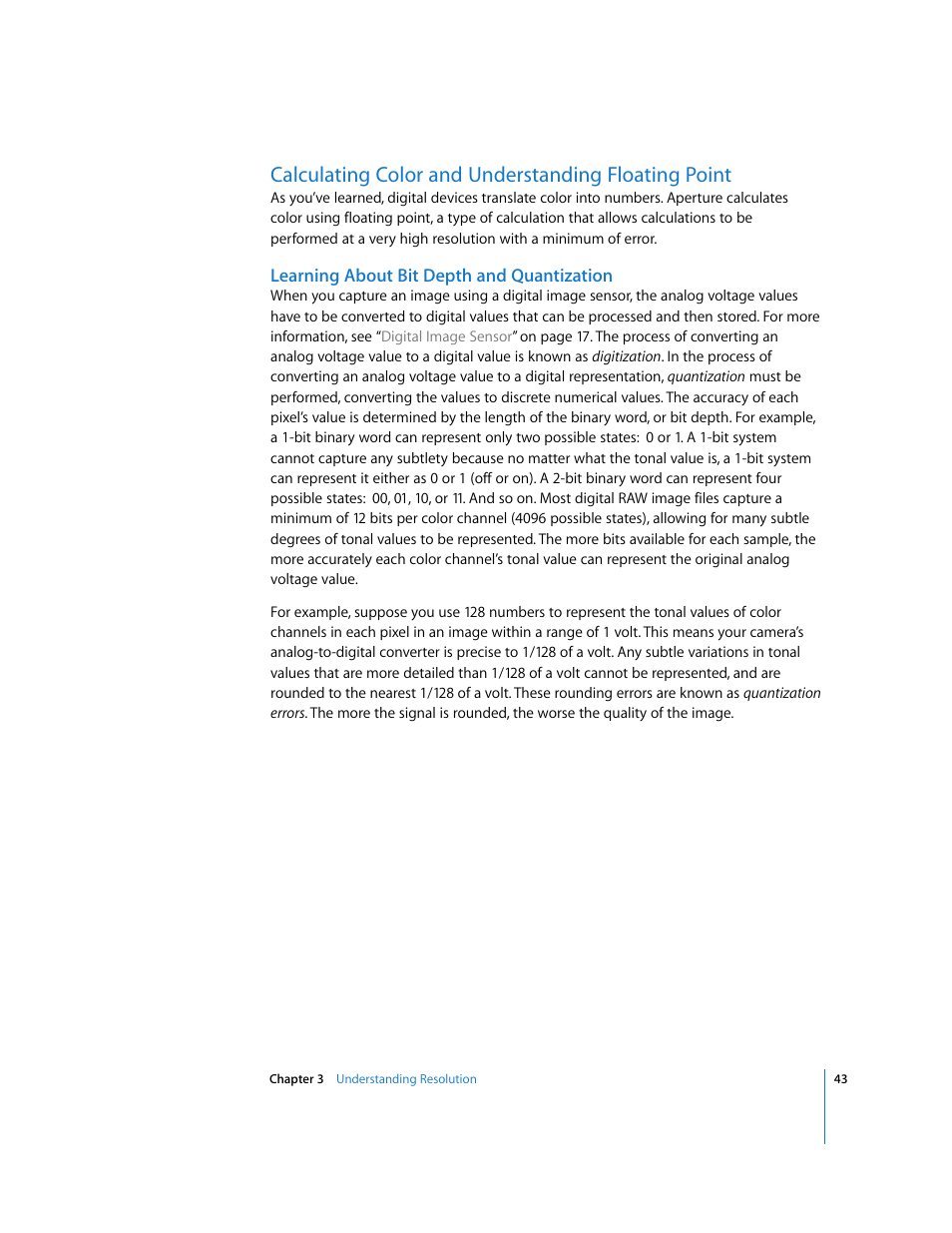 Calculating color and understanding floating point, Learning about bit depth and quantization, P. 43) | Apple Aperture Digital Photography Fundamentals User Manual | Page 43 / 47