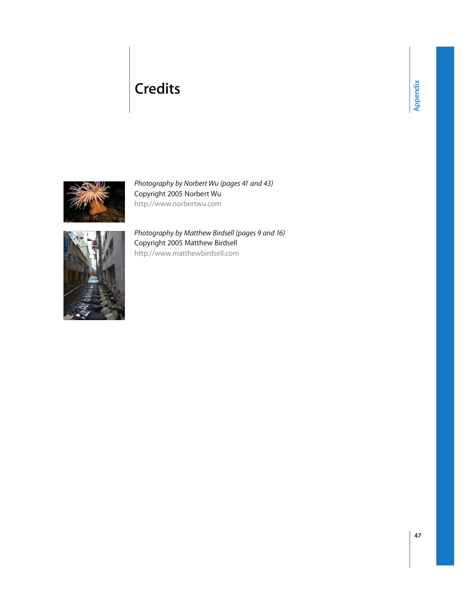 Appendix, Credits | Apple Aperture Digital Photography Fundamentals User Manual | Page 47 / 47