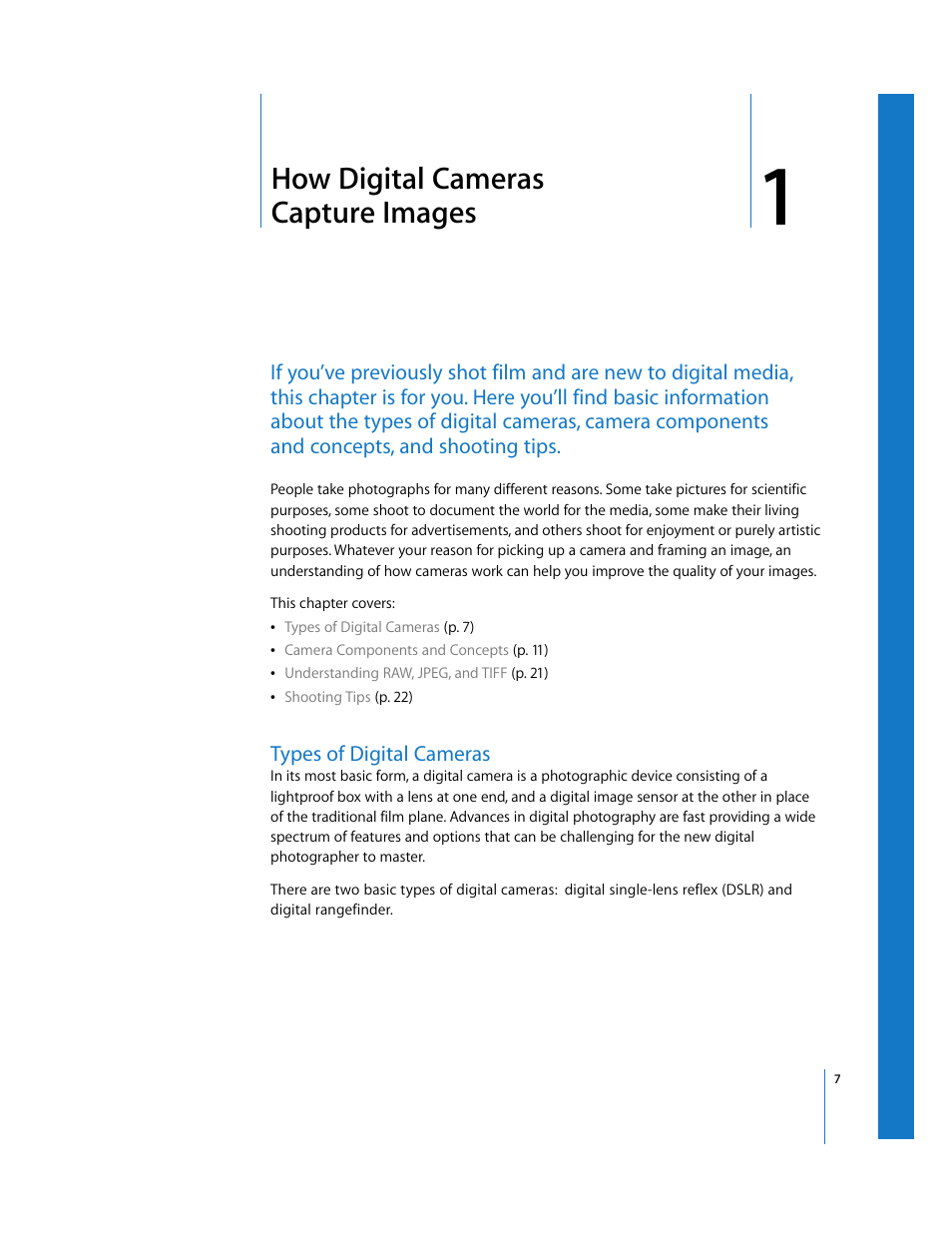 How digital cameras capture images, Types of digital cameras, Chapter 1 | Apple Aperture Digital Photography Fundamentals User Manual | Page 7 / 47