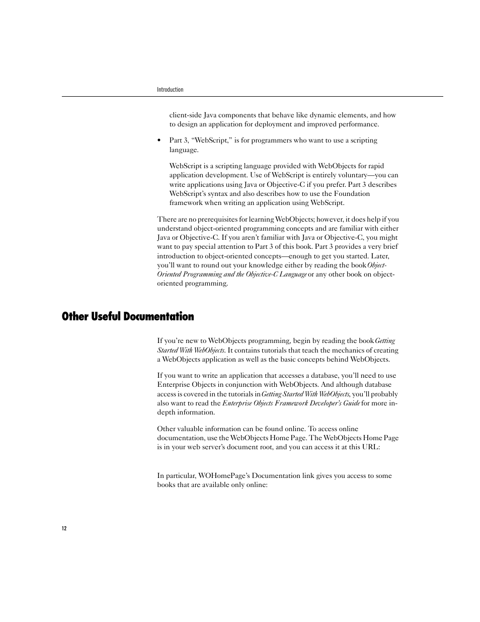 Other useful documentation | Apple WebObjects 3.5 User Manual | Page 12 / 218