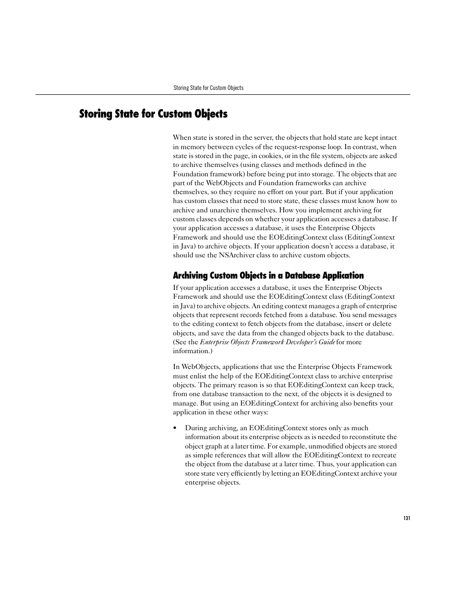 Storing state for custom objects | Apple WebObjects 3.5 User Manual | Page 131 / 218
