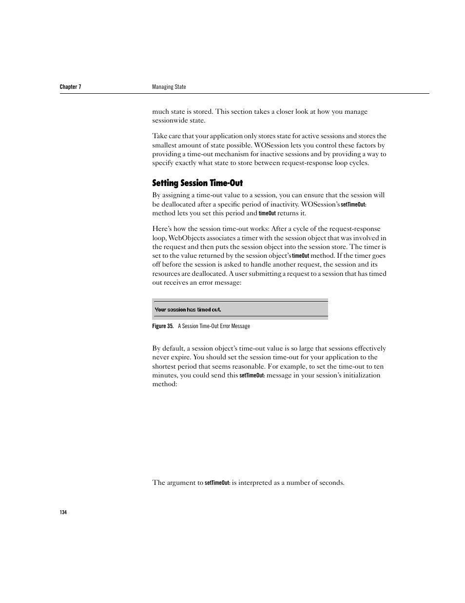 Setting session time-out | Apple WebObjects 3.5 User Manual | Page 134 / 218