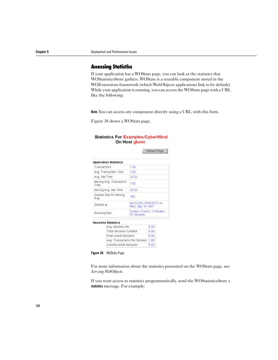 Accessing statistics | Apple WebObjects 3.5 User Manual | Page 152 / 218