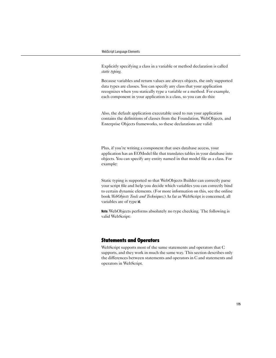 Statements and operators | Apple WebObjects 3.5 User Manual | Page 175 / 218