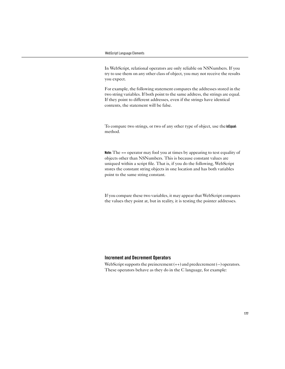 Increment and decrement operators | Apple WebObjects 3.5 User Manual | Page 177 / 218