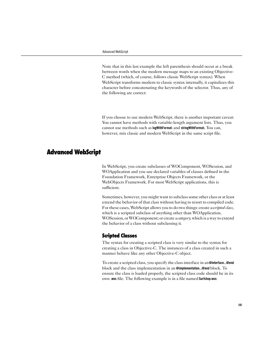 Advanced webscript, Scripted classes | Apple WebObjects 3.5 User Manual | Page 181 / 218