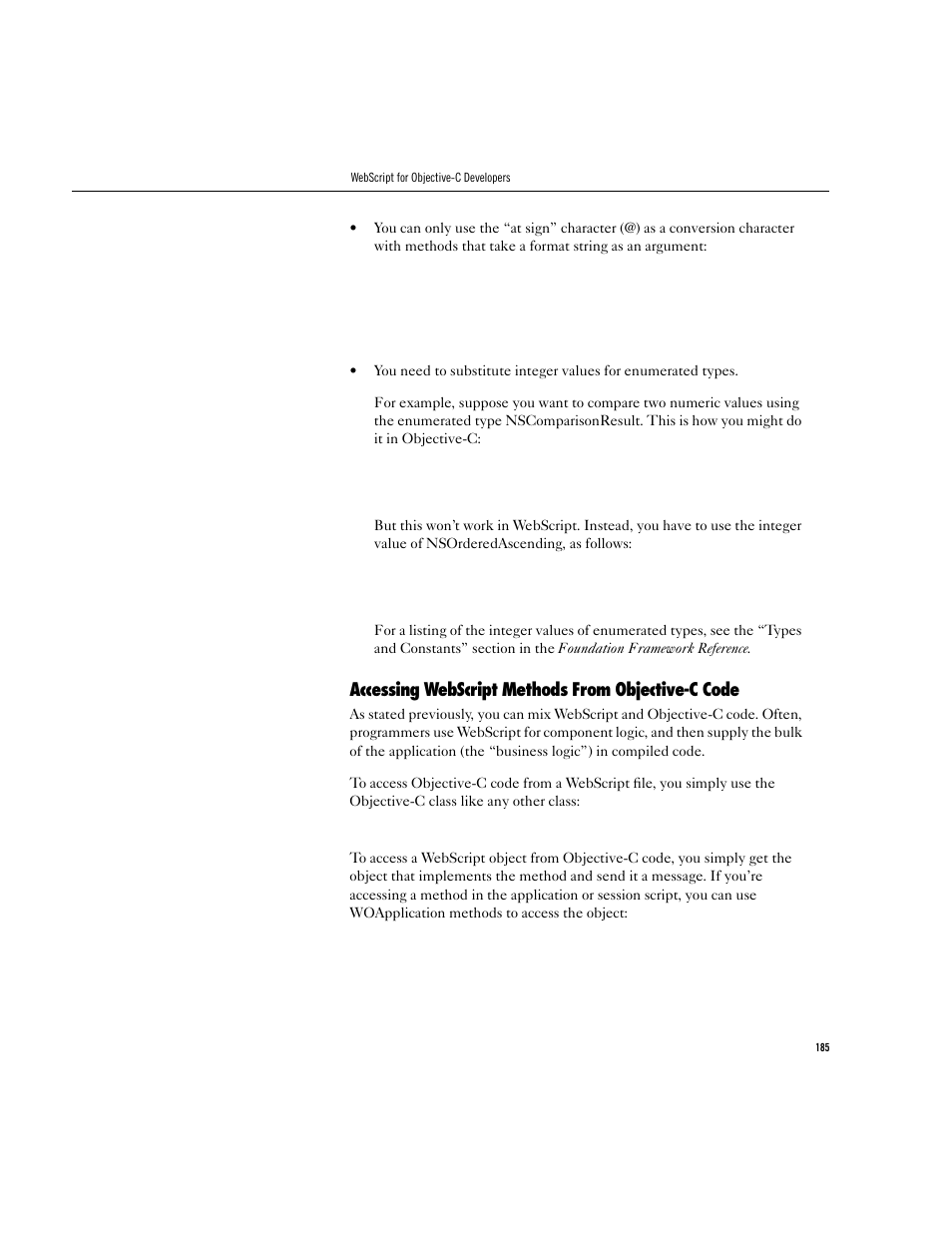 Accessing webscript methods from objective-c code | Apple WebObjects 3.5 User Manual | Page 185 / 218