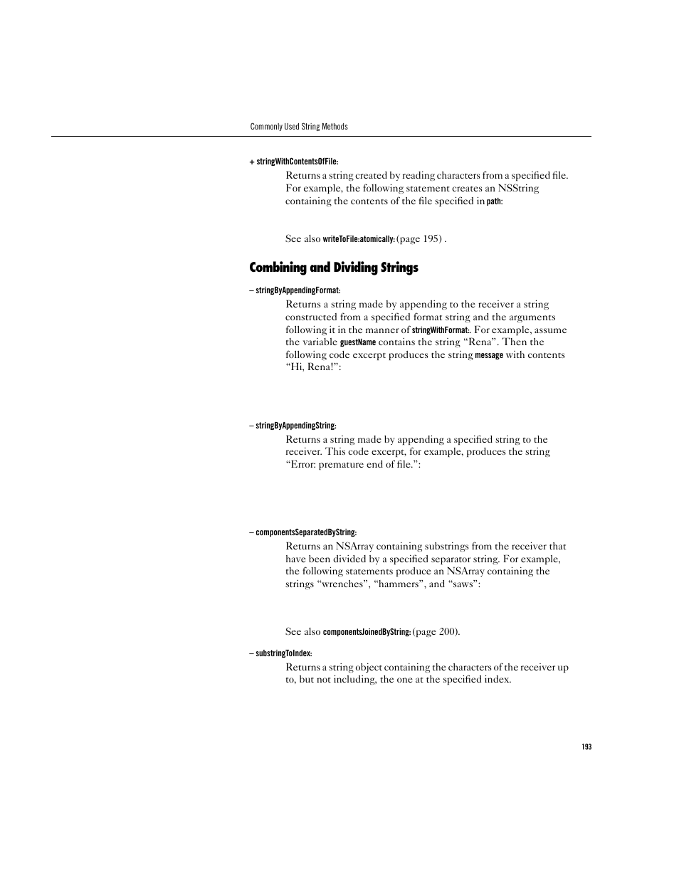 Combining and dividing strings | Apple WebObjects 3.5 User Manual | Page 193 / 218