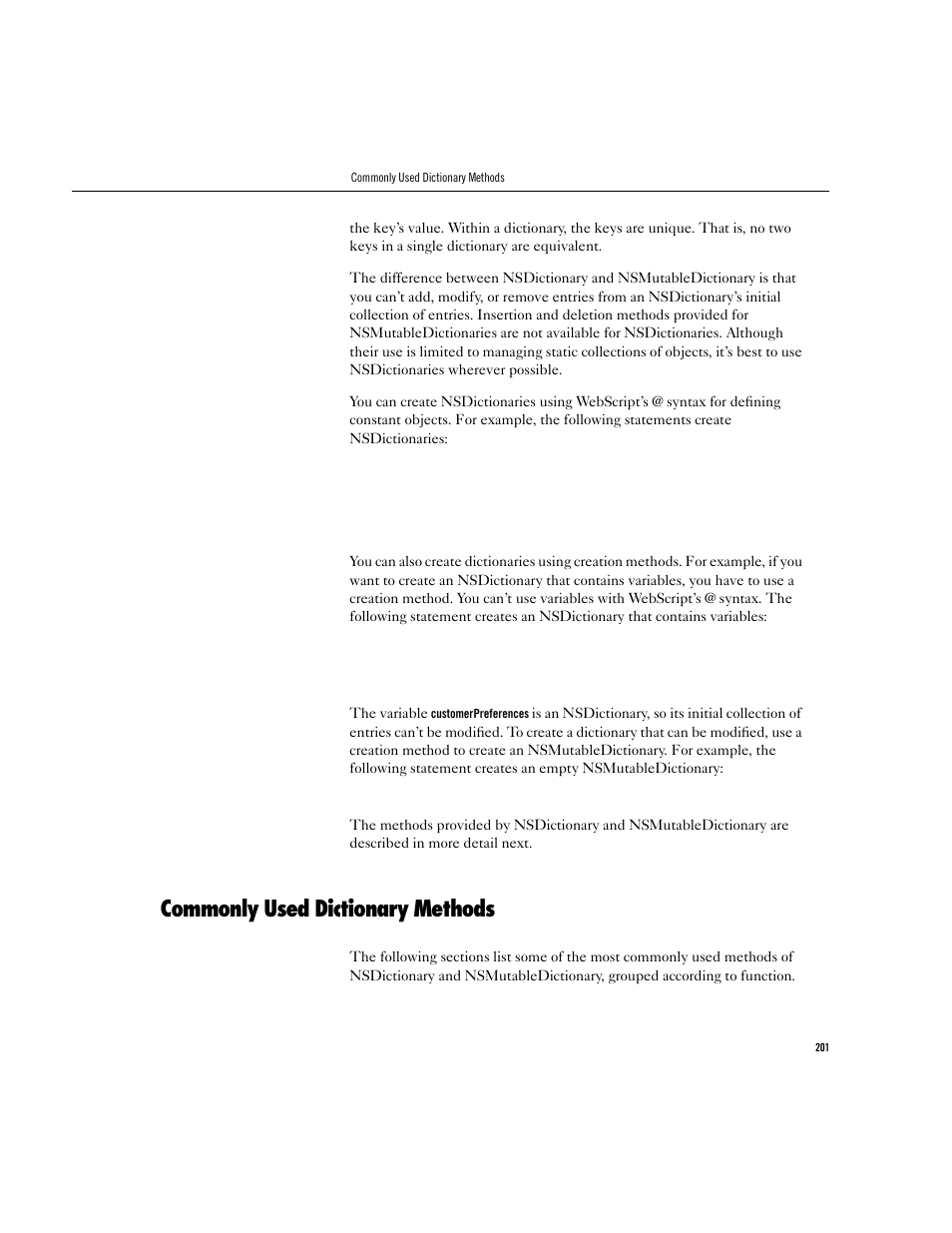 Commonly used dictionary methods | Apple WebObjects 3.5 User Manual | Page 201 / 218