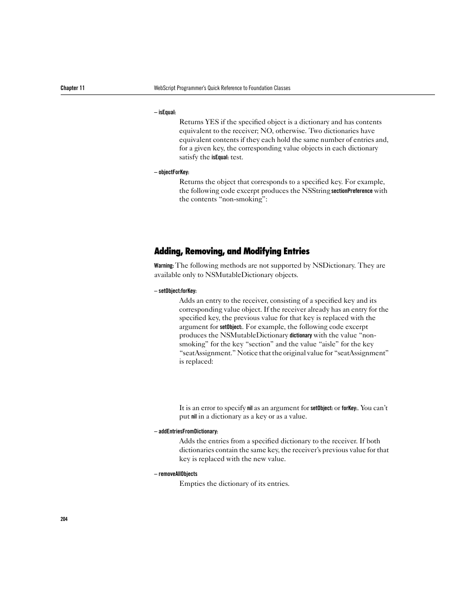 Adding, removing, and modifying entries | Apple WebObjects 3.5 User Manual | Page 204 / 218