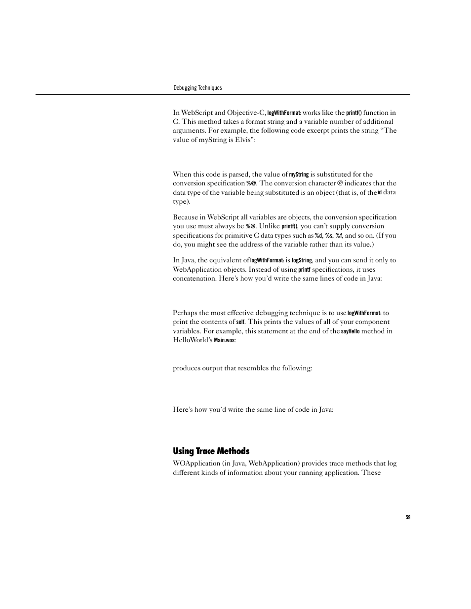Using trace methods | Apple WebObjects 3.5 User Manual | Page 59 / 218