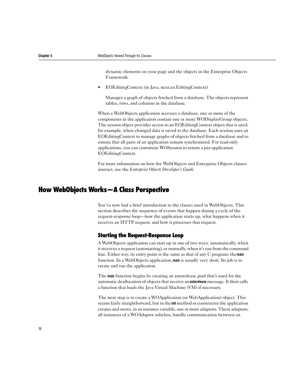 How webobjects works—a class perspective, Starting the request-response loop | Apple WebObjects 3.5 User Manual | Page 72 / 218