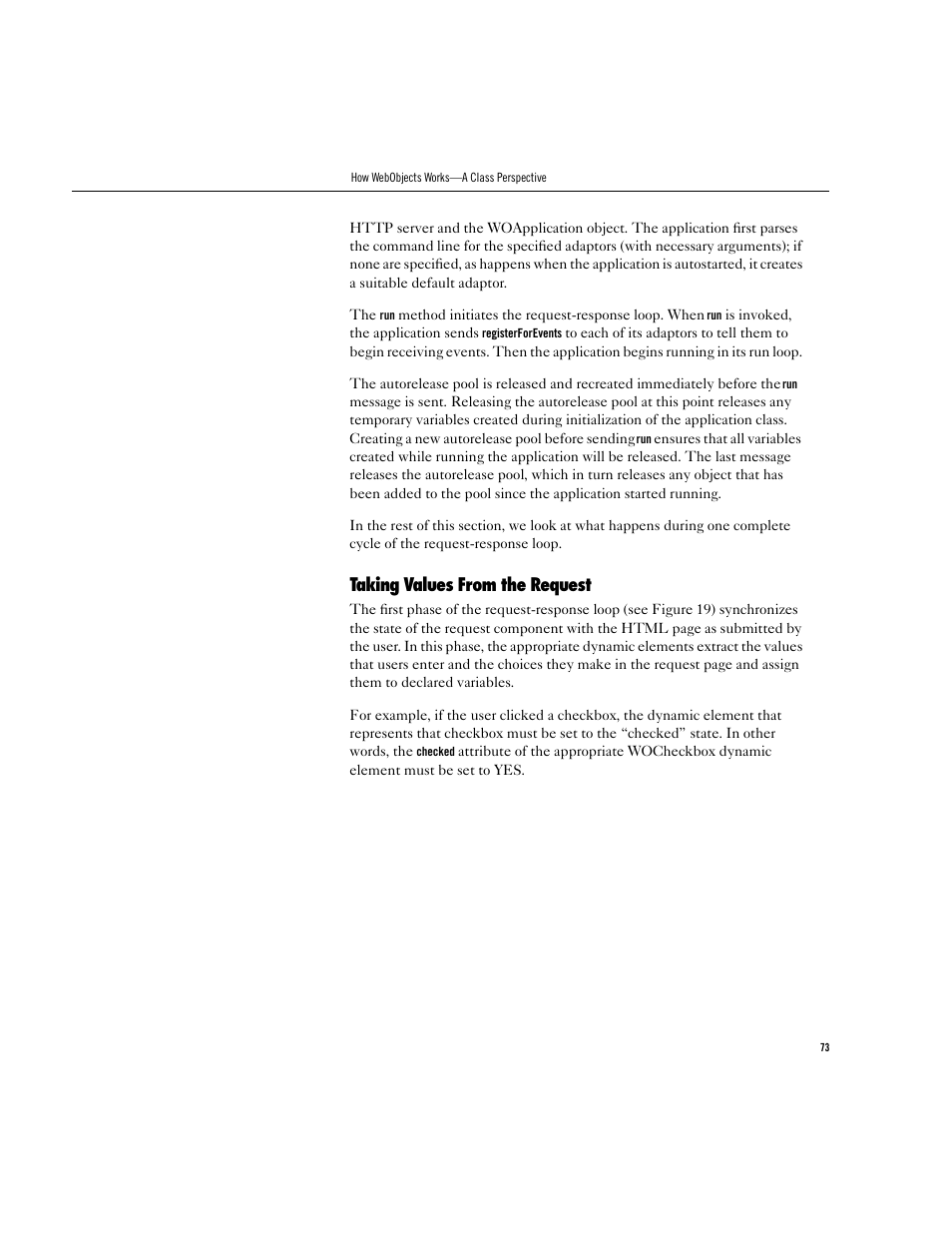 Taking values from the request | Apple WebObjects 3.5 User Manual | Page 73 / 218