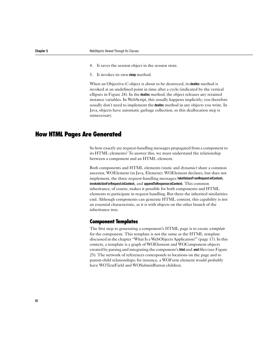 How html pages are generated, Component templates | Apple WebObjects 3.5 User Manual | Page 82 / 218