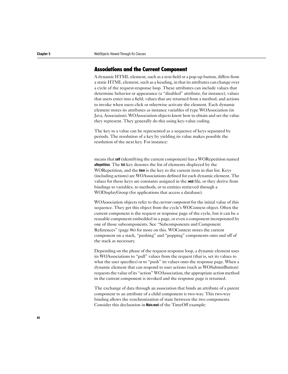 Associations and the current component | Apple WebObjects 3.5 User Manual | Page 84 / 218