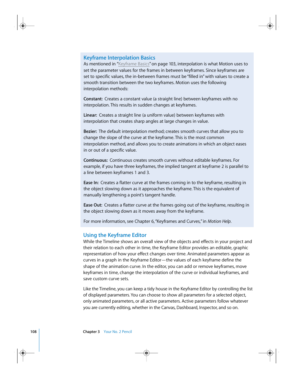 Keyframe interpolation basics, Using the keyframe editor | Apple Motion 2 Getting Started User Manual | Page 108 / 168