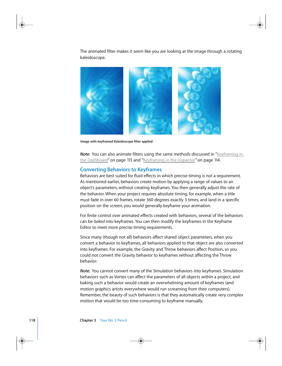 Converting behaviors to keyframes, Converting behaviors to, Keyframes | Apple Motion 2 Getting Started User Manual | Page 118 / 168
