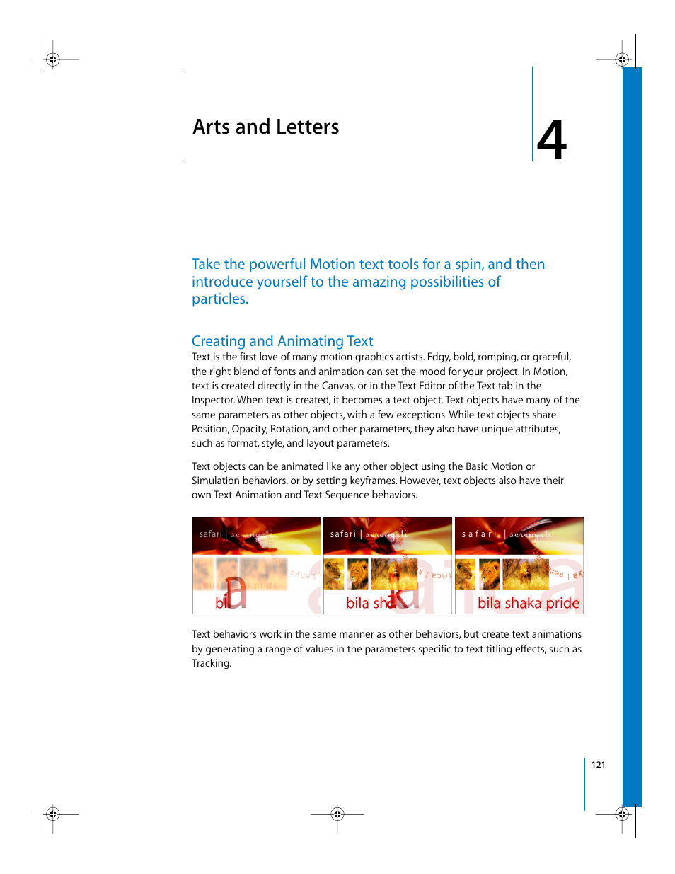 Arts and letters, Creating and animating text, Chapter | Apple Motion 2 Getting Started User Manual | Page 121 / 168