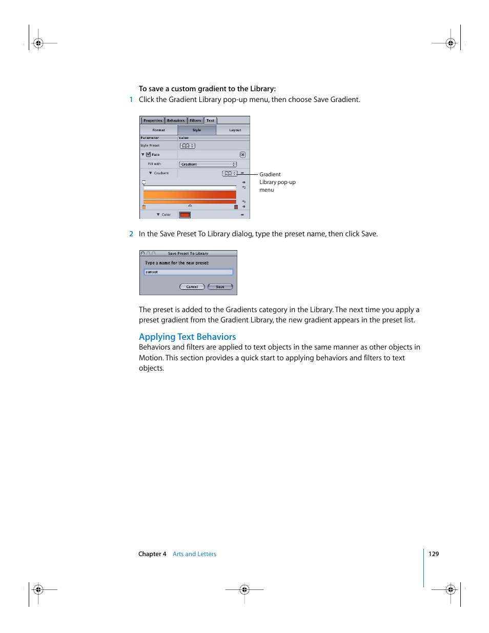 Applying text behaviors | Apple Motion 2 Getting Started User Manual | Page 129 / 168