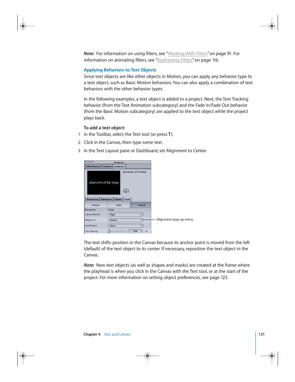 Applying behaviors to text objects | Apple Motion 2 Getting Started User Manual | Page 131 / 168