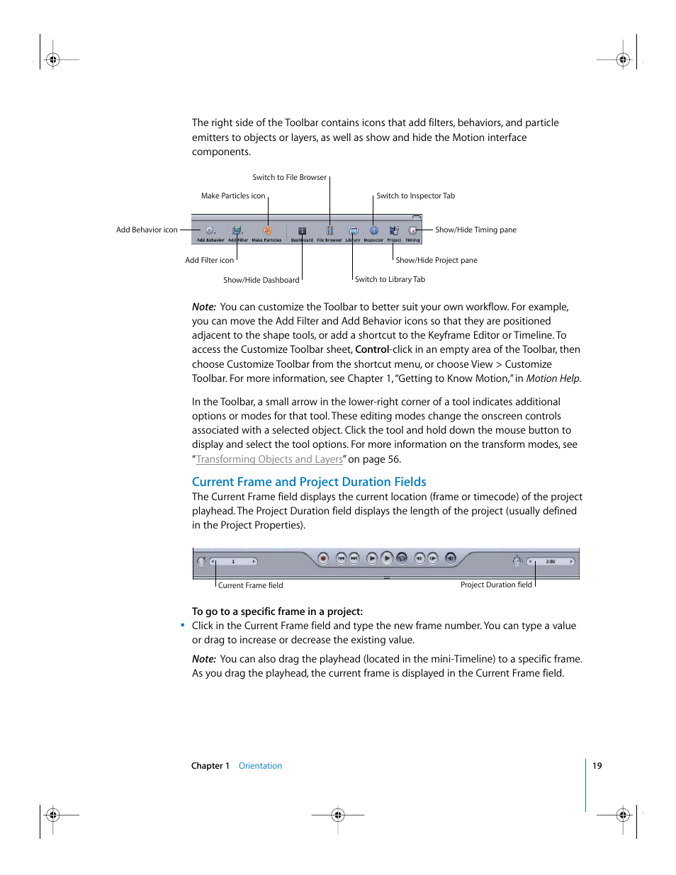 Current frame and project duration fields | Apple Motion 2 Getting Started User Manual | Page 19 / 168