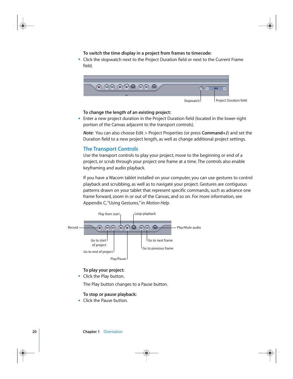 The transport controls | Apple Motion 2 Getting Started User Manual | Page 20 / 168