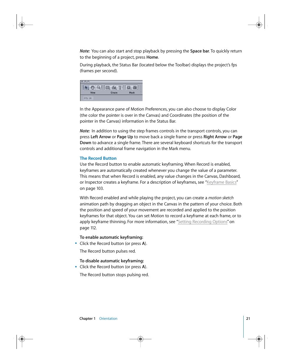 The record button | Apple Motion 2 Getting Started User Manual | Page 21 / 168