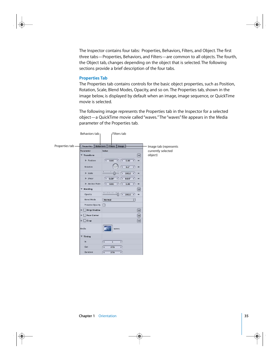 Properties tab | Apple Motion 2 Getting Started User Manual | Page 35 / 168