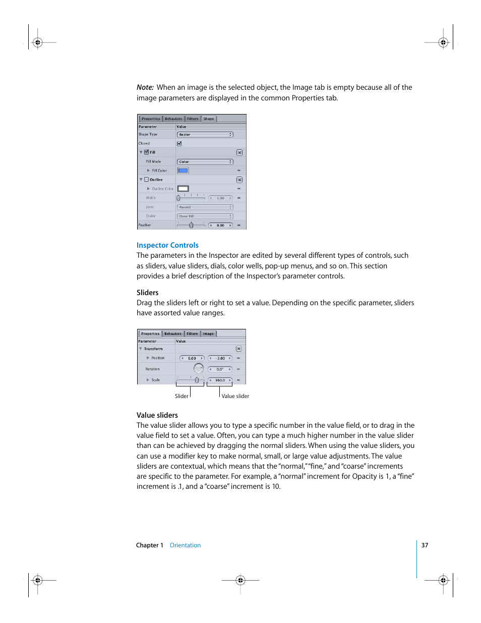 Inspector controls | Apple Motion 2 Getting Started User Manual | Page 37 / 168