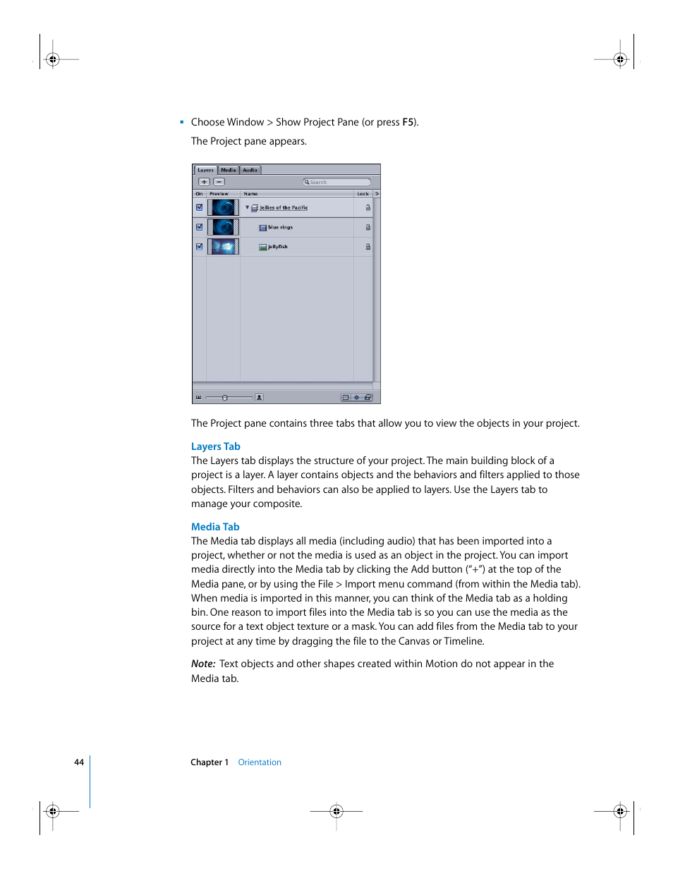 Layers tab, Media tab | Apple Motion 2 Getting Started User Manual | Page 44 / 168