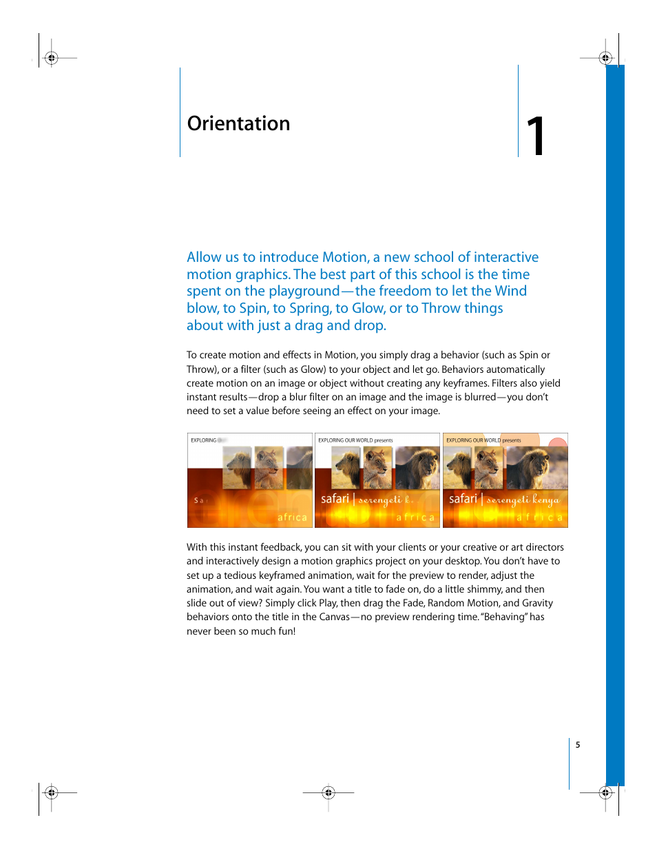 Orientation, Chapter | Apple Motion 2 Getting Started User Manual | Page 5 / 168