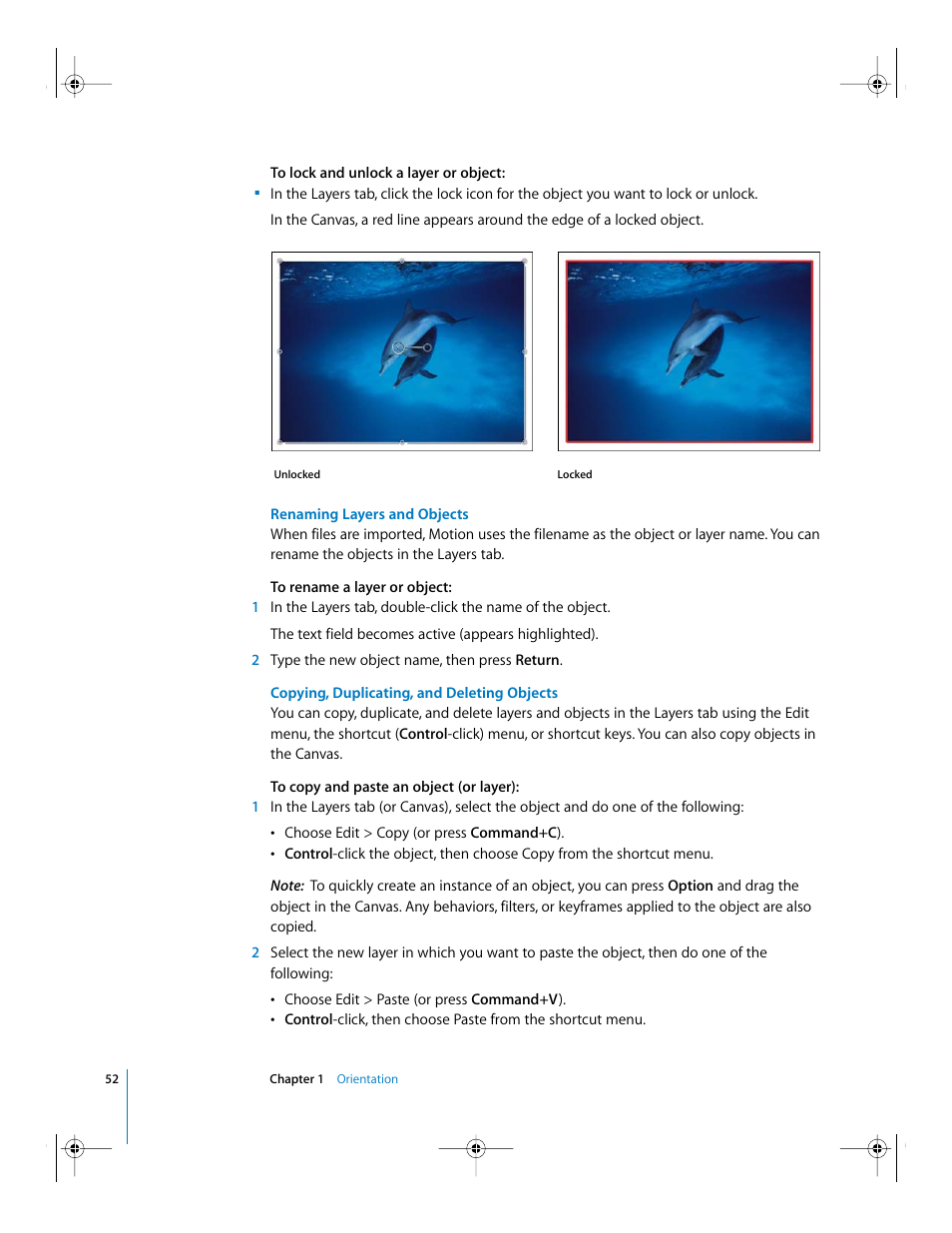 Renaming layers and objects, Copying, duplicating, and deleting objects | Apple Motion 2 Getting Started User Manual | Page 52 / 168