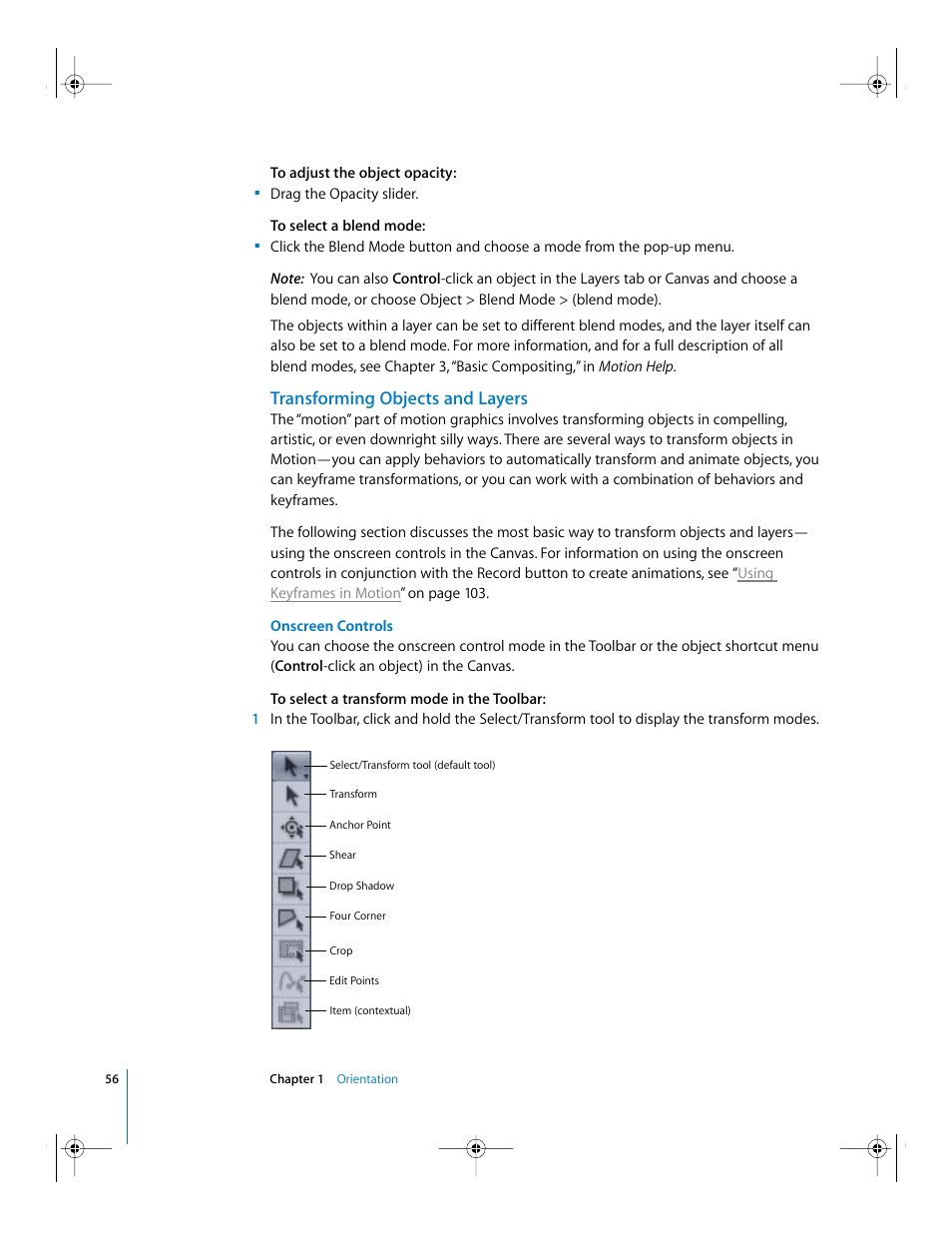 Transforming objects and layers, Onscreen controls | Apple Motion 2 Getting Started User Manual | Page 56 / 168