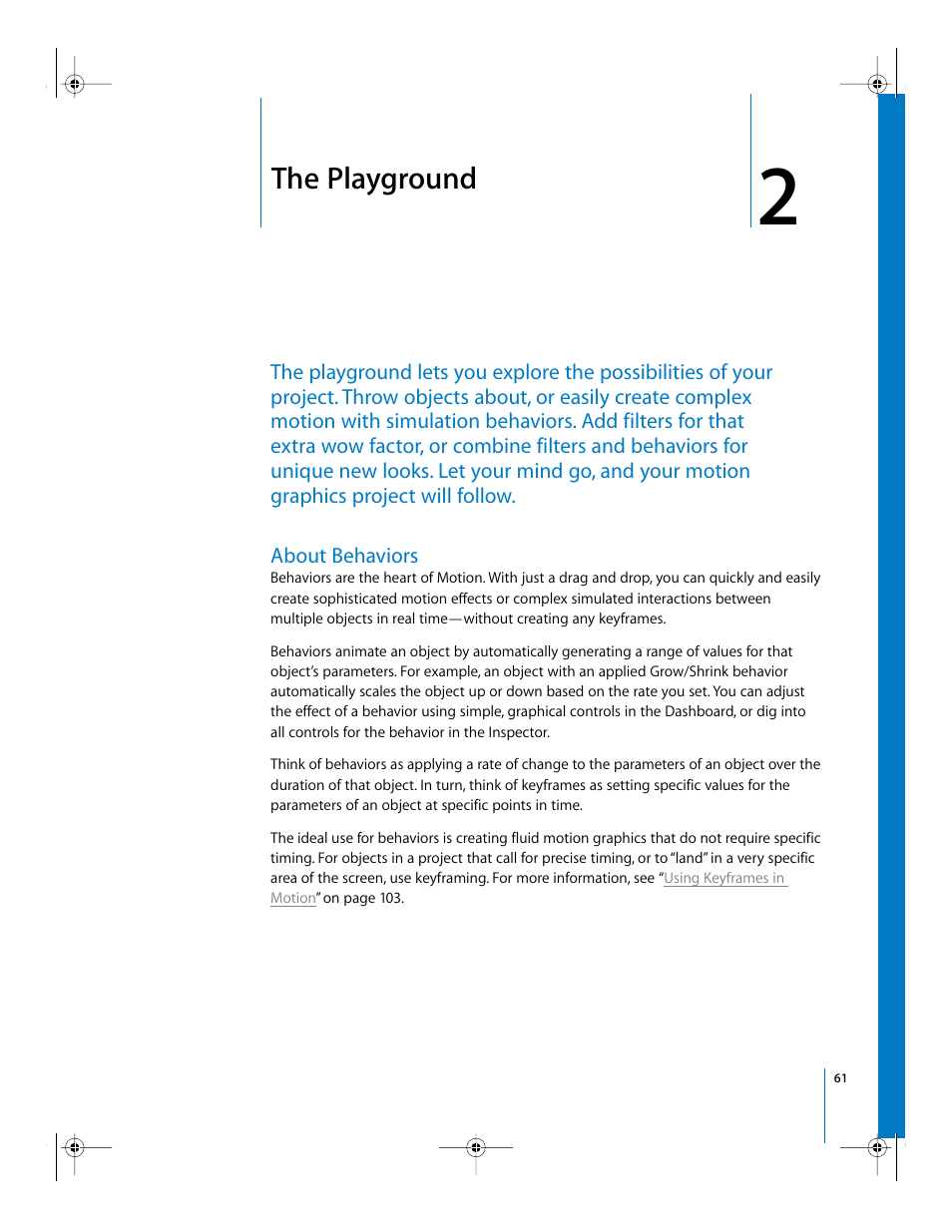 The playground, About behaviors, Chapter | Apple Motion 2 Getting Started User Manual | Page 61 / 168