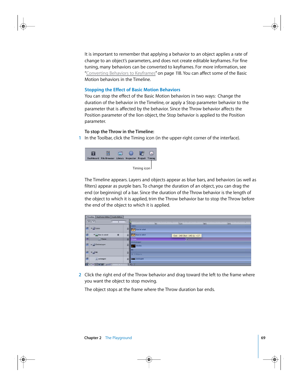 Stopping the effect of basic motion behaviors | Apple Motion 2 Getting Started User Manual | Page 69 / 168