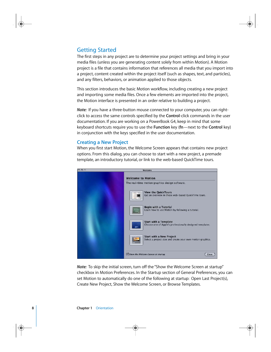 Getting started, Creating a new project | Apple Motion 2 Getting Started User Manual | Page 8 / 168