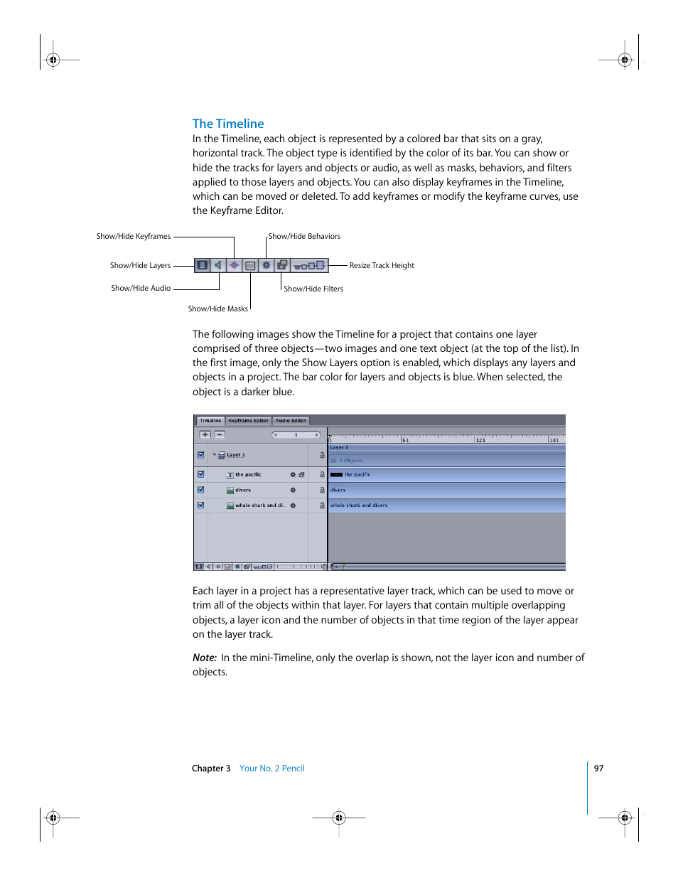 The timeline, Discussed in, Timeline | Apple Motion 2 Getting Started User Manual | Page 97 / 168