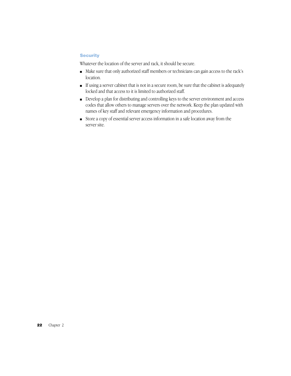 Security, Security 22 | Apple Xserve (Slot Load) User Manual | Page 22 / 88