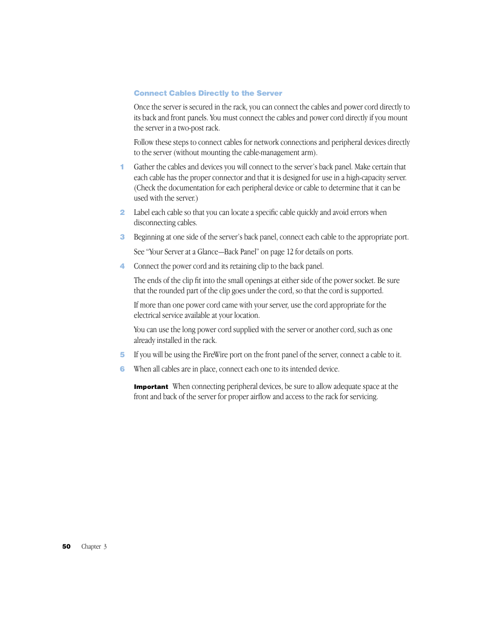 Connect cables directly to the server, Connect cables directly to the server 50 | Apple Xserve (Slot Load) User Manual | Page 50 / 88