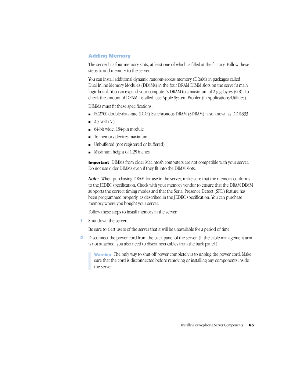 Adding memory, Adding memory 65 | Apple Xserve (Slot Load) User Manual | Page 65 / 88