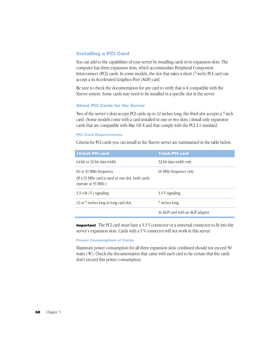 Installing a pci card, About pci cards for the server, Installing a pci card 68 | About pci cards for the server 68 | Apple Xserve (Slot Load) User Manual | Page 68 / 88