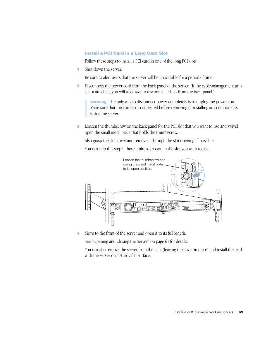 Install a pci card in a long card slot, Install a pci card in a long card slot 69 | Apple Xserve (Slot Load) User Manual | Page 69 / 88