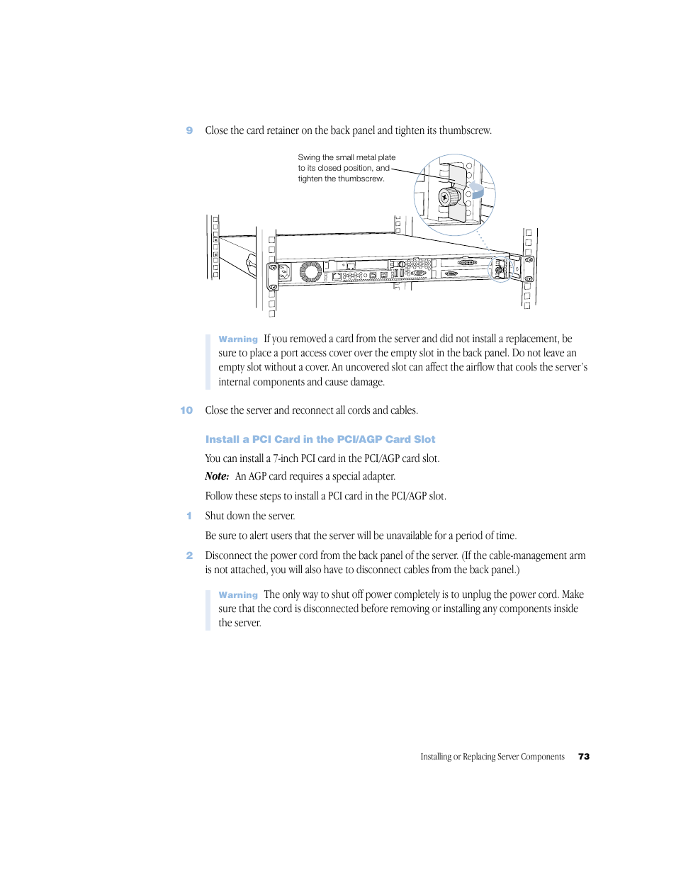Install a pci card in the pci/agp card slot, Install a pci card in the pci/agp card slot 73 | Apple Xserve (Slot Load) User Manual | Page 73 / 88