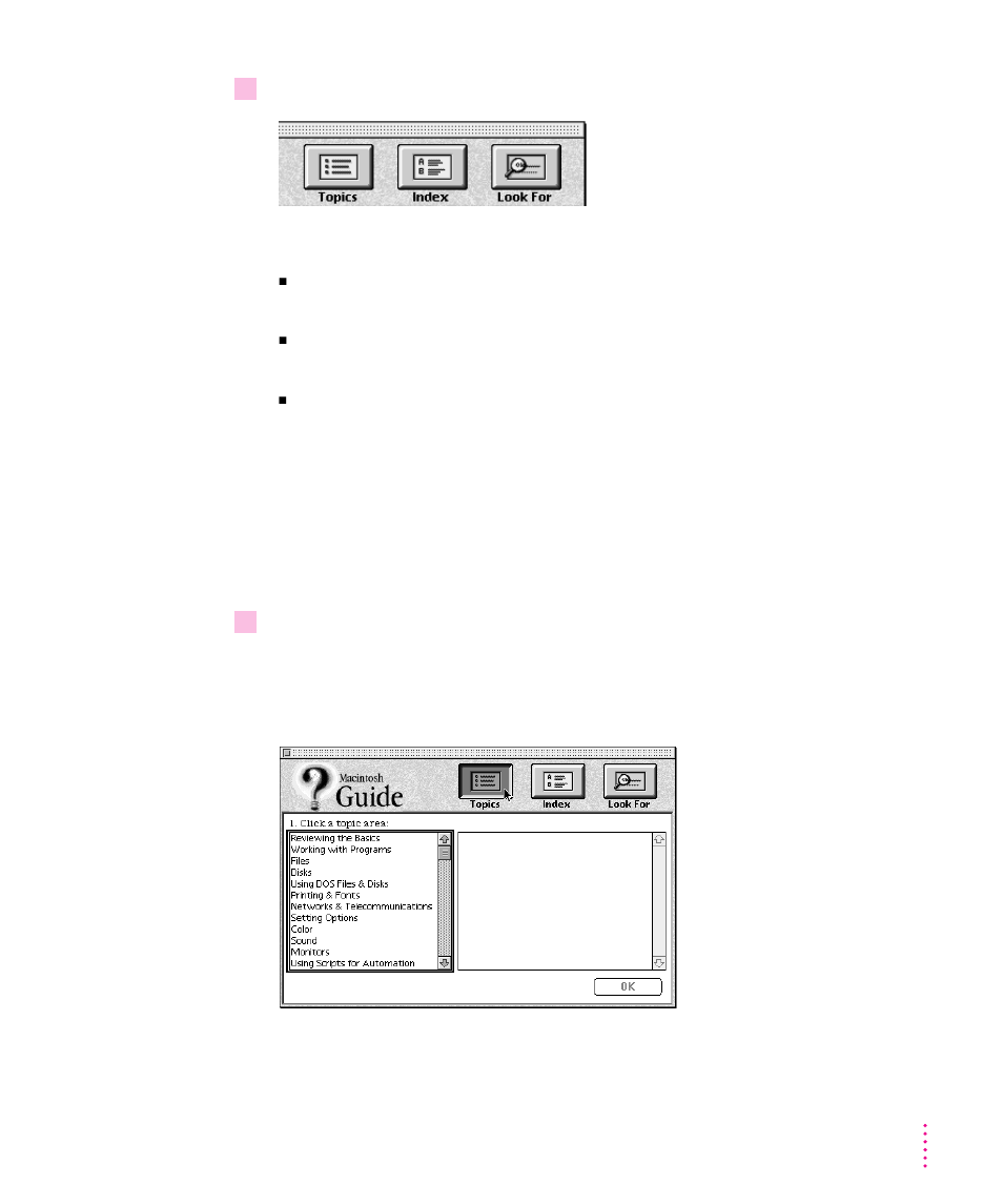 Getting answers with the topics button | Apple Macintosh LC 630 User Manual | Page 27 / 117