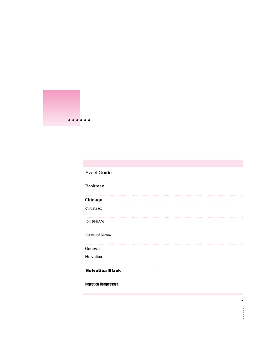 Appendix c font list | Apple Color StyleWriter 1500 User Manual | Page 101 / 144