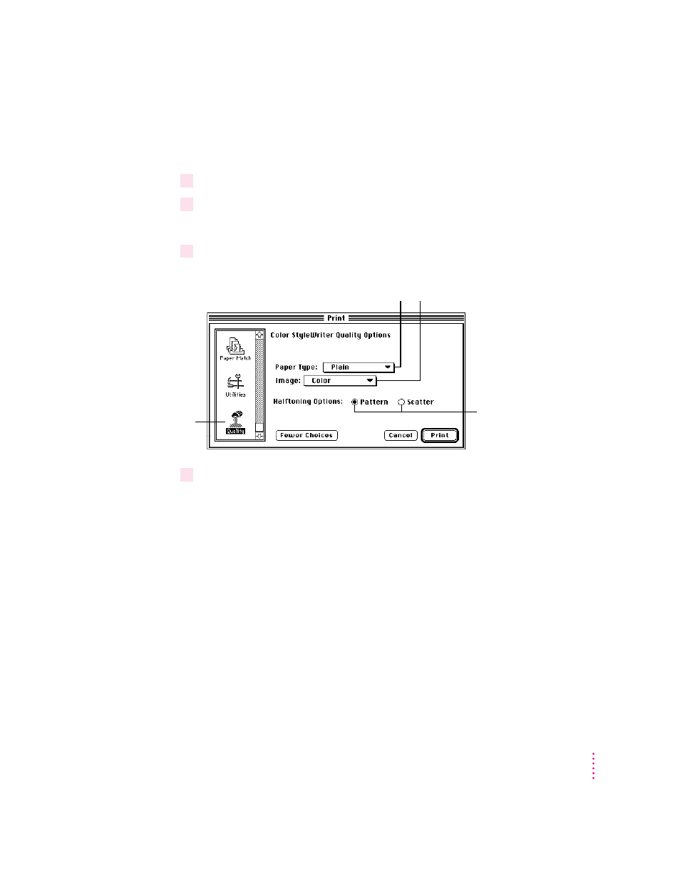 Adjusting quality options | Apple Color StyleWriter 1500 User Manual | Page 113 / 144
