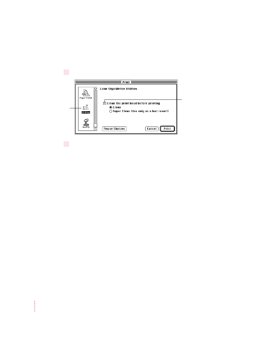 Cleaning the print head, A printing shortcut | Apple Color StyleWriter 1500 User Manual | Page 114 / 144