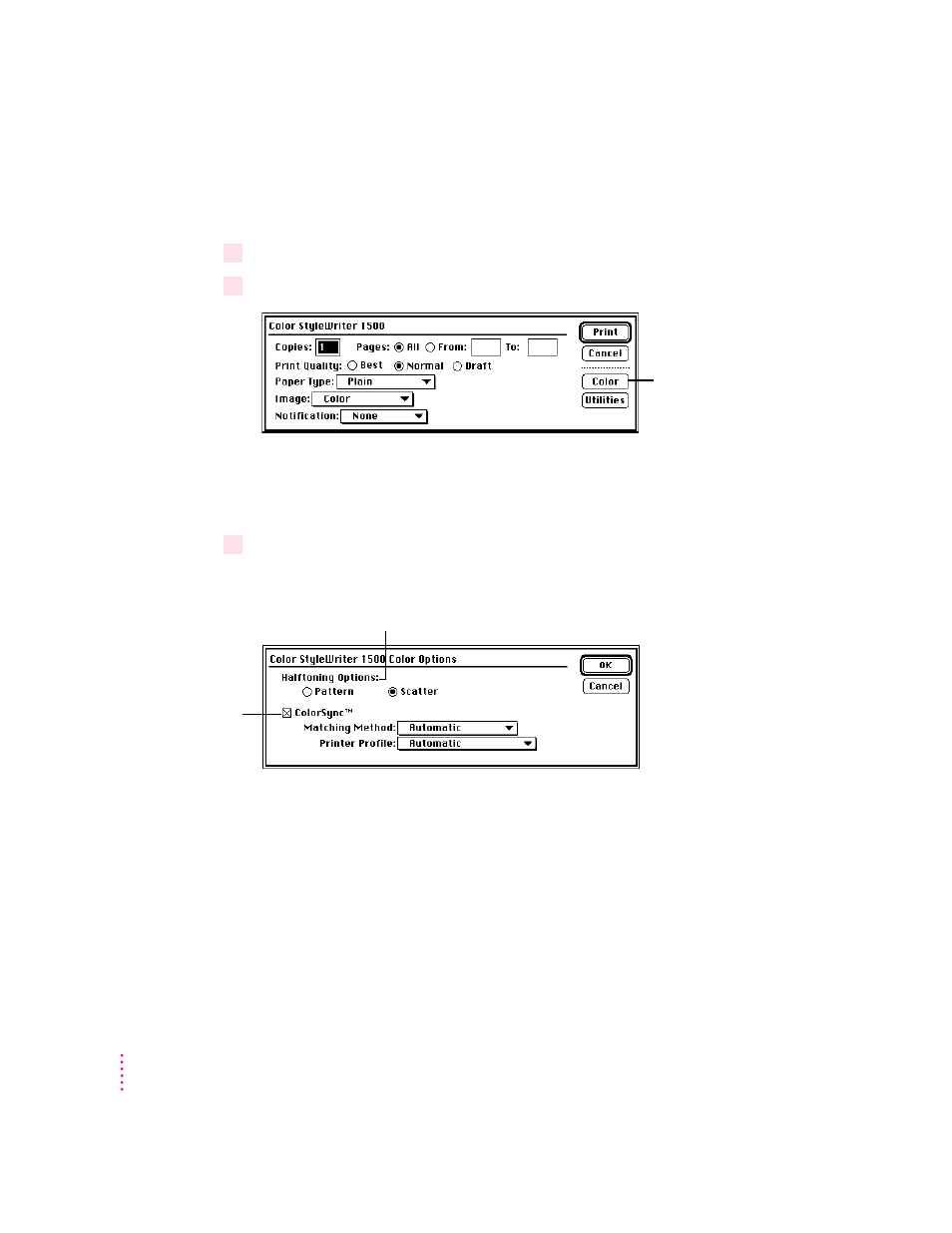Adjusting color options | Apple Color StyleWriter 1500 User Manual | Page 32 / 144