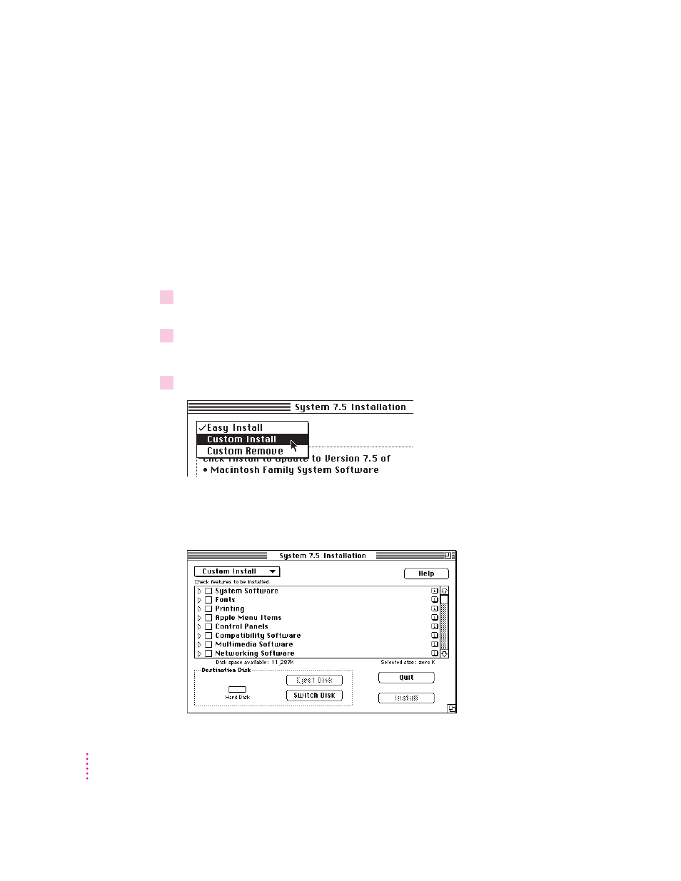 Doing a custom installation of system software | Apple Macintosh PowerBook 190 Series User Manual | Page 129 / 181